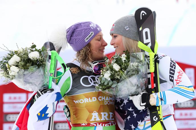 Ilka Štuhec | Ilka Štuhec in Lindsey Vonn sta bili v središču pozornosti. Ilka zaradi zlate medalje, Vonnova zaradi slovesa in bronastega odličja. | Foto Getty Images