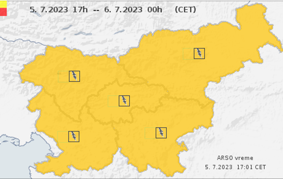 Arso Slovenija, oranžno opozorilo | Arso je za celotno območje države prav tako izdal oranžno vremensko opozorilo. | Foto ARSO Meteo