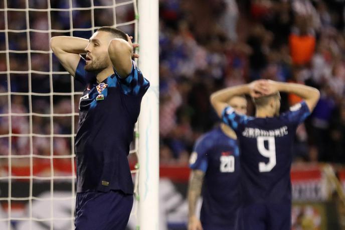 Hrvaška Wales | Hrvati niso mogli verjeti, kaj se jim je zgodilo v zadnji akciji na tekmi. | Foto Reuters