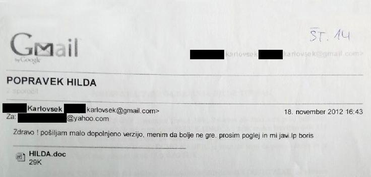 Karlovšek trdi, da je delal po navodilih kriminalista tudi v obdobju, za katerega policija pravi, da ni imel statusa tajnega delavca (status je imel med januarjem 2012 in majem 2012). To dokazuje z elektronskimi sporočili iz novembra 2012, prek katerih naj bi se s kriminalistom usklajevala o besedilu ovadbe za primer varilcev pri gradnji Teš 6. Policija je hišne preiskave izvajala in Tovšakovo priprla  v začetku leta 2013. Ta dopisovanja naj bi po njegovem mnenju dokazovala, da sta bila s kriminalistom ves čas v stikih in da sam ni bil zgolj informator, ki naznani sumljiv dogodek, kar trdi policija. | Foto: 