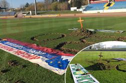 Škandal v Krškem: vandali izkopali grob na stadionu