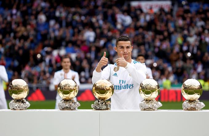 Portugalec je tudi ponosni lastnik petih zlatih žog za najboljšega nogometaša leta na svetu. | Foto: Reuters