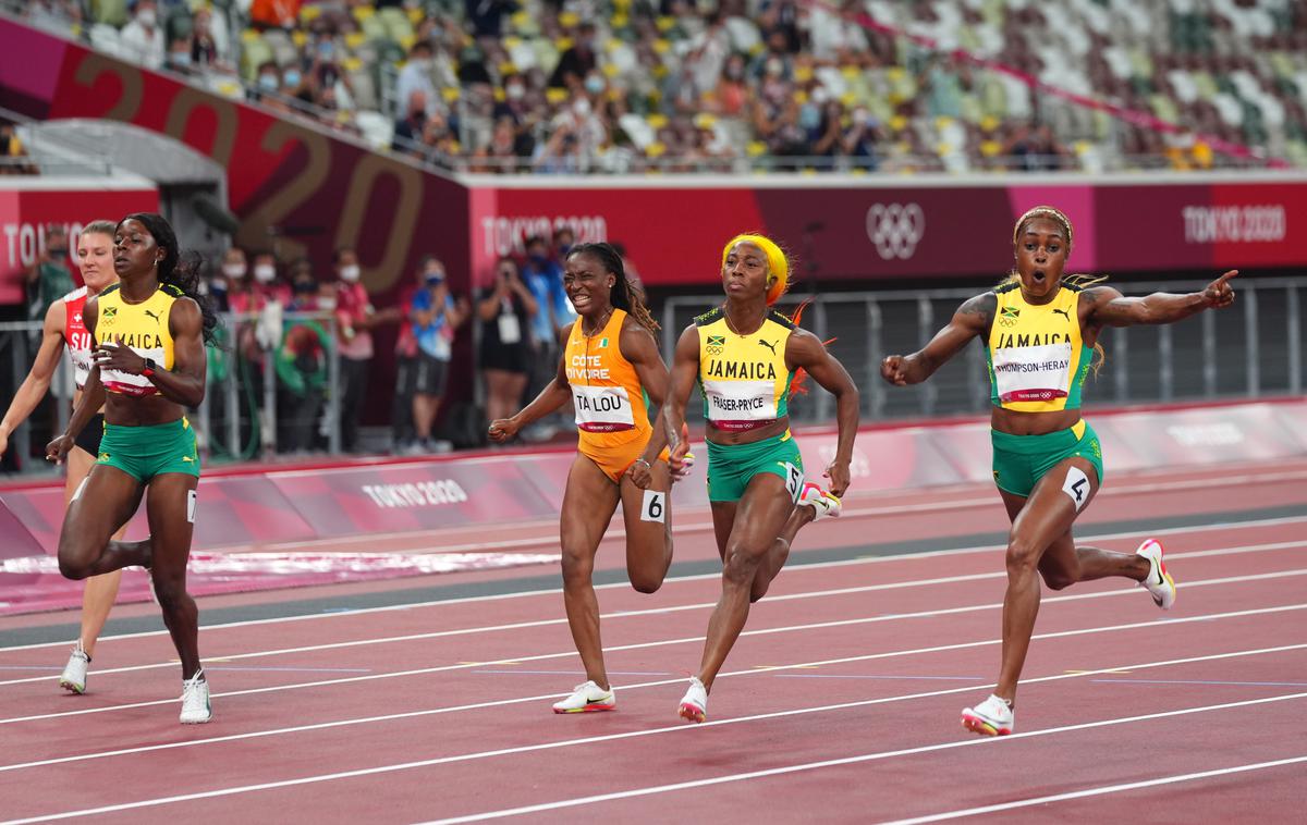 Jamajčanke, sprint - Tokio 2020 | Jamajške sprinterke so v finalu teka na 100 metrov v Tokiu zasedle prva tri mesta. | Foto Reuters