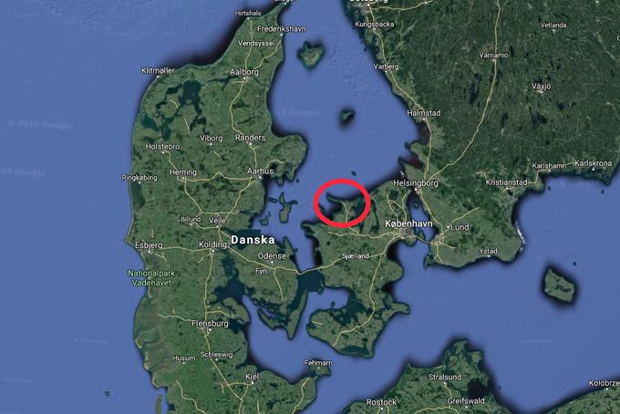 Območje na Danskem, kjer so našli muco, je od Slovenije oddaljeno okoli 1.500 kilometrov. Kliknite na fotografijo za natančnejši prikaz zemljevida. | Foto: Matic Tomšič / Posnetek zaslona