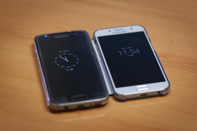 Že na prvi pogled je očitno, da se Samsung Galaxy A3 2017 (na sliki desno) oblikovno zgleduje po prestižnem modelu Samsung Galaxy S7 (na sliki levo). | Foto: Bojan Puhek