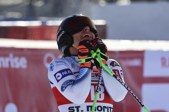 Slovenska alpska smučarka Ilka Štuhec je smukaško preizkušnjo v St. Moritzu v Švici končala na drugem mestu. To so njene prve zmagovalne stopničke po skoraj štirih letih. | Foto: Guliverimage/Vladimir Fedorenko