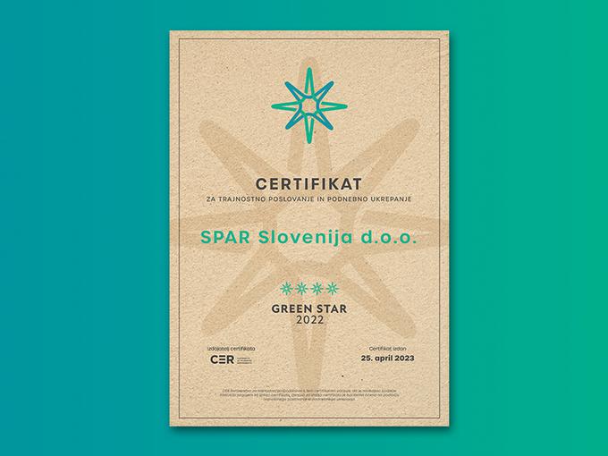 Spar Slovenija je prejemnik certifikata Green Star za trajnostno poslovanje in podnebno ukrepanje. | Foto: Spar