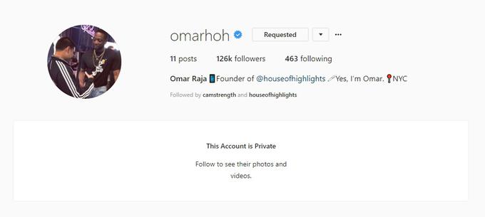 Omar Raja ima na Instagramu tudi svoj osebni profil omarhoh, katerega vsebine pa ne moremo videti, če mu ne sledimo, saj je zaseben. Na sliki profila Omarju družbo dela zvezdnik lige NBA Dwyane Wade, ki v Miamiju košarko igra s slovenskim virtuozom Goranom Dragićem. | Foto: Matic Tomšič / Posnetek zaslona