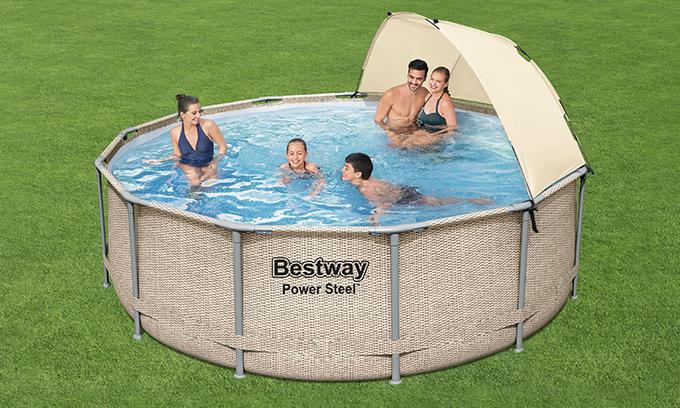 Bestway® letos preseneča in navdušuje s čisto novim izgledom nekaterih bazenov serije Power Steel™.  Ponaša se s senčilom, ki vas bo v vročih dneh varoval pred sončnimi žarki. | Foto: 