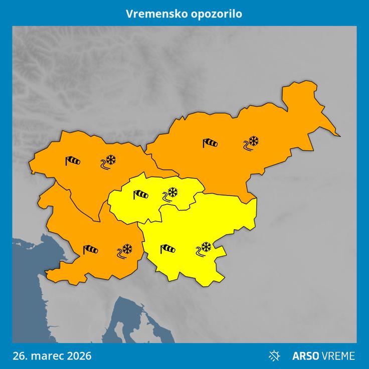Zaradi močnega vetra so vremenoslovci za četrtek izdali oranžno in rumeno opozorilo.  | Foto: Arso / Facebook