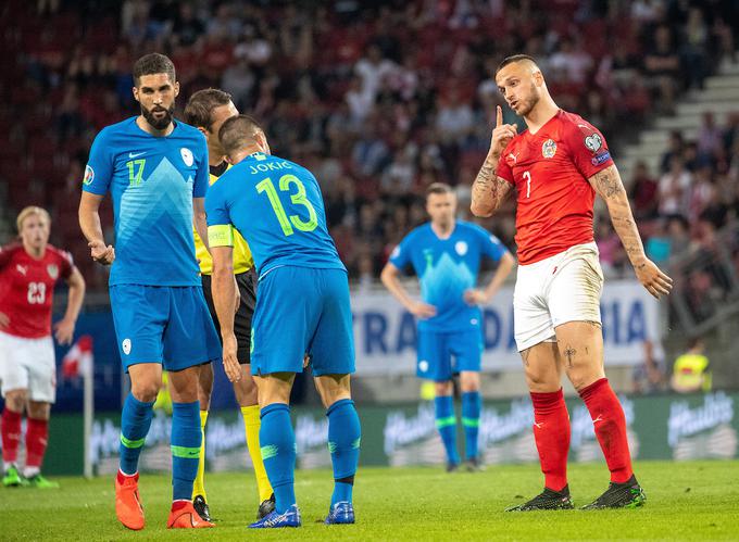 Marko Arnautović je junija sodeloval v akciji za edini zadetek Avstrije proti Sloveniji v Celovcu (1:0), kjer se je zapletel tudi v spor z Miho Mevljo. | Foto: Sportida