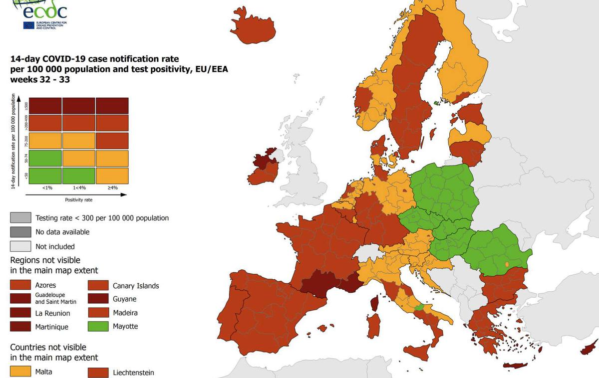Epidemiološki zemljevid Evrope | Foto Hina/STA