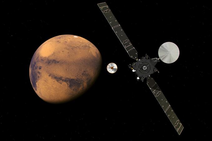 TGO in Schiaparelli med približevanjem Marsu (simbolična slika umetnika evropske vesoljske agencije). Foto: ESA | Foto: 