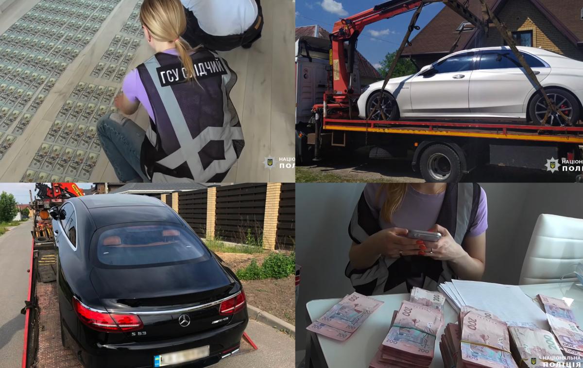 Cl0p | Izkupiček hišnih preiskav domnevnih članov kiberkriminalne združbe Cl0p: kupi gotovine in prestižni avtomobili.  | Foto Ukrajinska policija