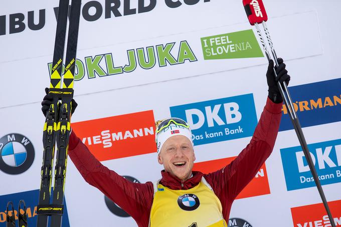 Norvežan Johannes Thinges Boe je zmagovalec zasledovalne tekme za svetovni pokal v biatlonu na Pokljuki.  | Foto: Urban Urbanc/Sportida
