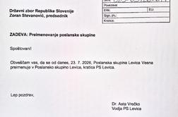 Po pozivu Vesne Levica že spremenila ime poslanske skupine