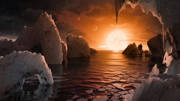 Takole je po mnenju umetnikov ameriške vesoljske agencije Nasa videti pogled z novoodkritega planeta Trappist-1f. | Foto: NASA