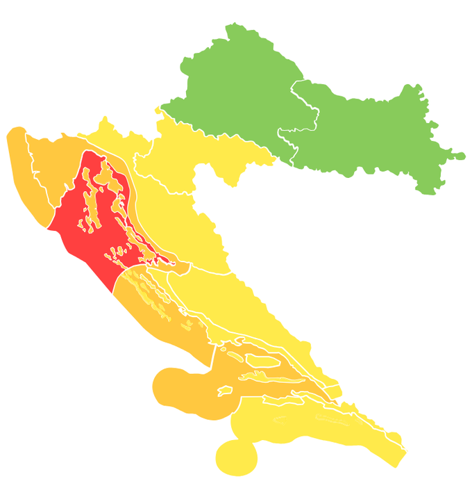 Hrvaški hidrometeorološki zavod je za nedeljo izdal rdeče opozorilo zaradi močnih sunkov vetra. Opozorilo velja za Kvarner (sunki do 130 kilometrov na uro) in Velebitski kanal (sunki do 140 kilometrov na uro). | Foto: DHMZ