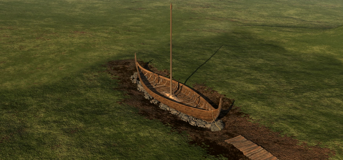 Digitalna rekonstrukcija ladje Gjellestad. Tako je bila po prepričanju arheologov videti tik pred ceremonialnim pokopom. | Foto: NIKU