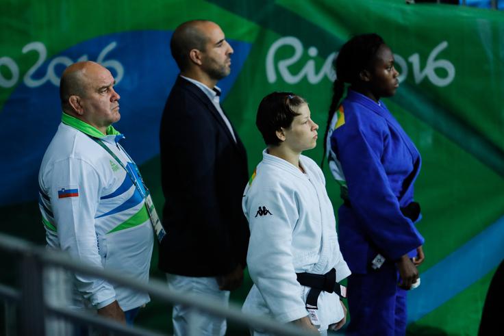 Trener Marjan Fabjan s Tino Trstenjak tik pred njenim vzponom na olimpijski prestol.  | Foto: STA ,