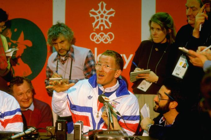Eddie "The Eagle" Edwards je na olimpijskih igrah postal prava zvezda. Na novinarskih konferencah je moral odgovarjati na vprašanja tudi do štiri ure. | Foto: Guliverimage/Getty Images