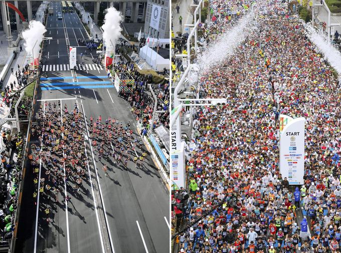 Tokijski maraton v začetku marca je bil prvi pokazatelj, da se nam tudi na področju množičnih tekaških prireditev obeta nenavadno leto. Namesto skoraj 40 tisoč tekačev je teklo le 200 povabljenih. | Foto: Reuters