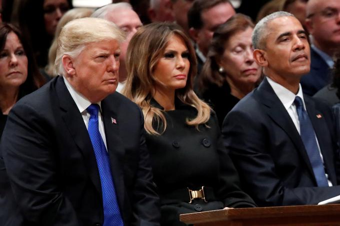 Ameriški predsednik Donald Trump, ameriška prva dama Melania Trump in nekdanji ameriški predsednik Barack Obama. | Foto: Reuters