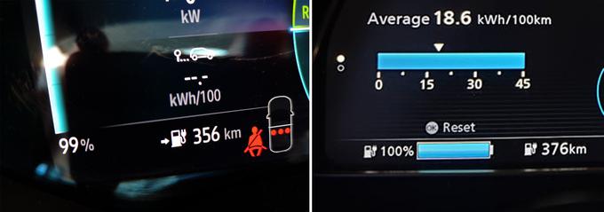 To obljublja računalnik obeh avtomobilov. Levo zoe, desno leaf. Pri obeh je realen doseg krepko prek 300 kilometrov.  | Foto: Gašper Pirman