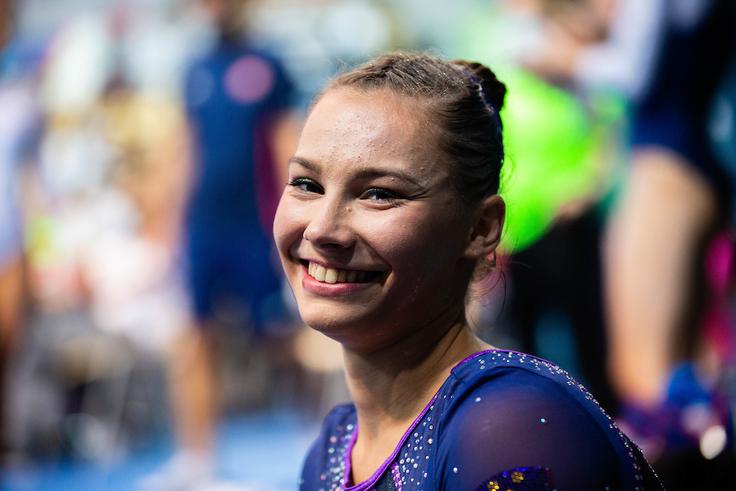 Lucija Hribar je na dvovišinski bradlji ostala zunaj najboljše osmerice. | Foto: Luka Vovk/Sportida