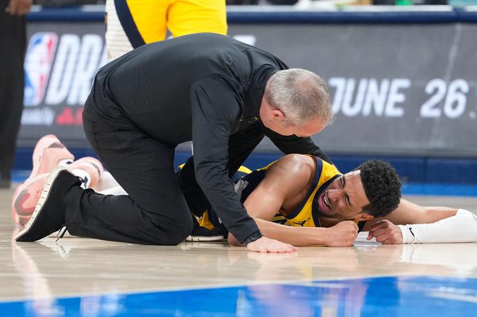 OKC Oklahoma Indiana Tyrese Haliburton | Tyrese Haliburton je v solzah končal finalno serijo. | Foto Reuters