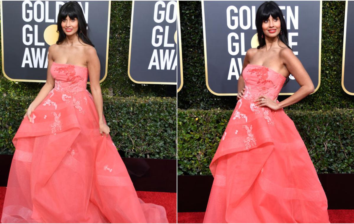 Jameela Jamil | Jameela je pod kreacijo Monique Lhuillier nosila še nekaj toplejšega. | Foto Getty Images