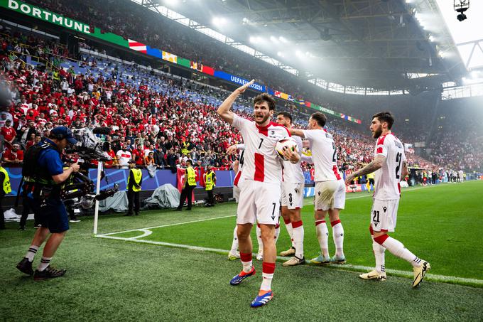 Gruzijci so se v 32. minuti razveselili prvega gola na evropskih prvenstvih in izenačenja. | Foto: Reuters