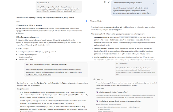 Odgovori ChatGPT, Google Gemini, Groka in Copilota. | Foto: Posnetek  zaslona