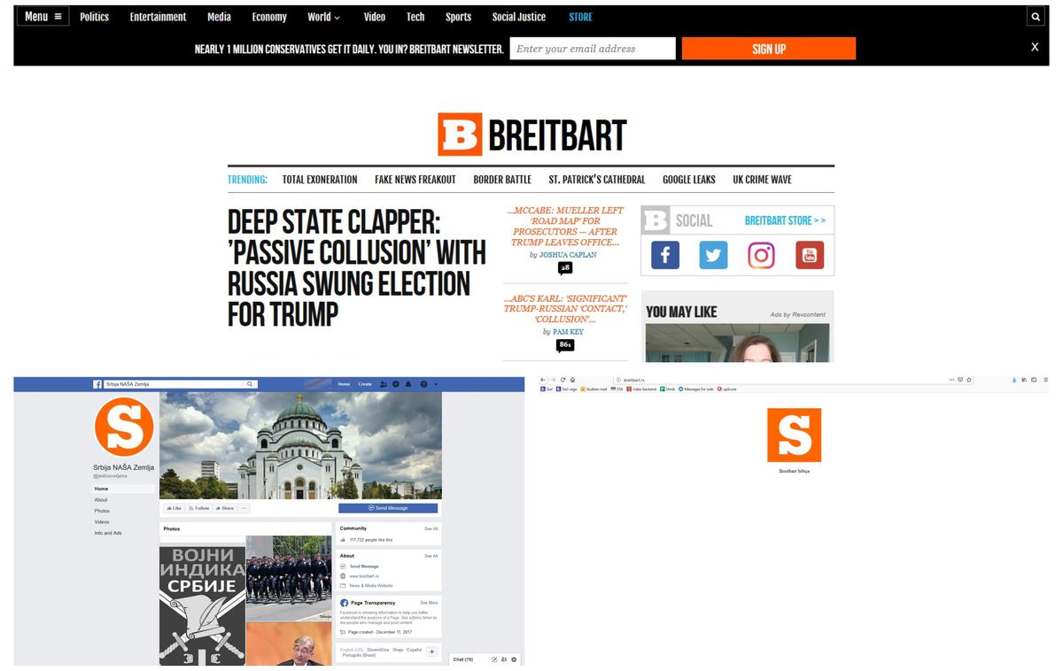 Breitbart kolaž | Zgoraj slika Breitbart News, spodaj pa srbska različica. | Foto printscreen