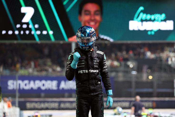 George Russell je drugič v sezoni osvojil "pole position", v nedeljo ob 14. uri bo skušal še drugič zmagati. | Foto: Reuters
