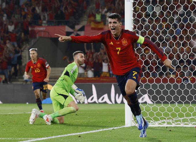 Alvaro Morata je zadel za četrto zmago Španije v kvalifikacijah za Euro 2024. | Foto: Reuters