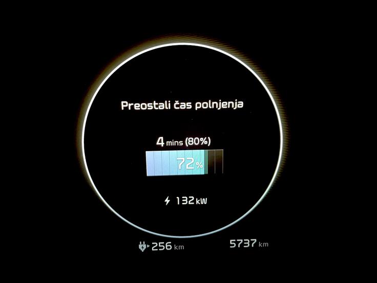 Hvalimo informacijsko podporo. Avtomobil energijo v bateriji kaže tudi v odstotkih, med polnjenjem pa tudi moč polnjenja v ustrezni enoti.   | Foto: Gregor Pavšič