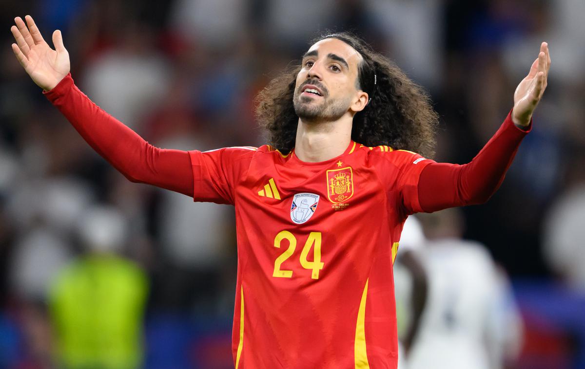 Španija Nemčija Marc Cucurella 2024 | Marc Cucurella je v četrtfinalni tekmi nepravilno z roko ustavil strel Jamala Musiale, a na njegovo srečo angleški sodnik Anthony Taylor ni pokazal na belo točko. | Foto Guliverimage