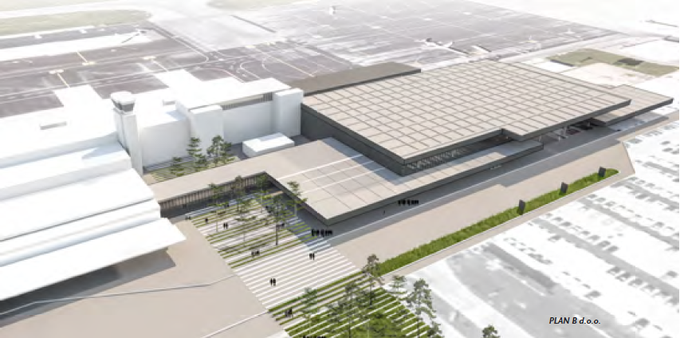 Glavno investicijo na Letališču Jožeta Pučnika predstavlja gradnja novega potniškega terminala. Investicija bo stala 17 milijonov evrov, drugi potniški terminal naj bi bil dokončan do druge polovice leta 2021. | Foto: Fraport