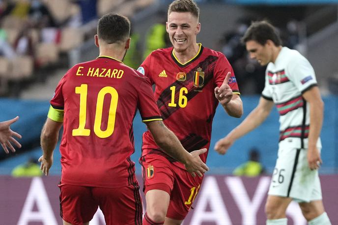 Portugalska Belgija | Thorgan Hazard je v končnici prvega polčasa z izvrstnim strelom z razdalje popeljal Belgijo v vodstvo. | Foto Reuters