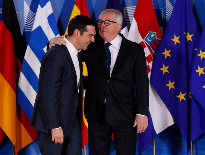 Grški premier Aleksis Cipras in predsednik Evropske komisije Jean-Claude Juncker na nedavnem bruseljskem vrhu glede migracij | Foto: Reuters