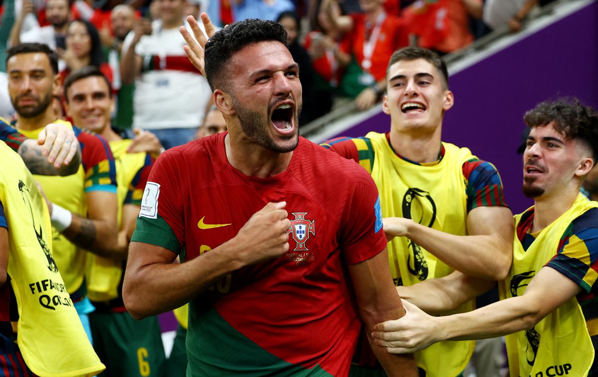SP osmina finala Portugalska Švica  Goncalo Ramos |  Goncalo Ramos, ki je v prvi postavil zamenjal Cristiana Ronalda, je dosegel "hat-trick". | Foto Reuters