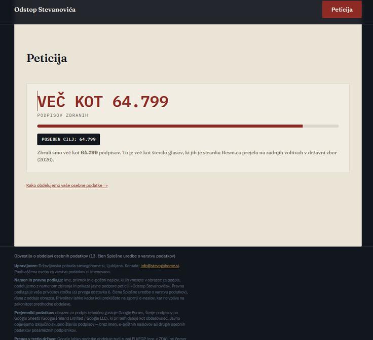 Obrazca za oddajo podpisa pod peticijo na spletni strani ni več mogoče najti oziroma odpreti. | Foto: Posnetek zaslona