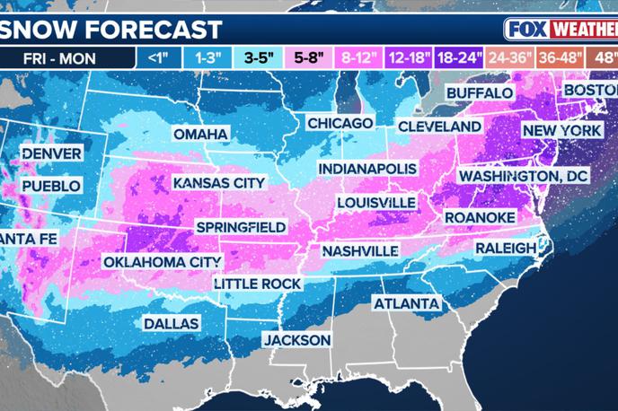 nevihta, neurje, zima, sneg, izredne razmere, ZDA | Neurje napovedujejo do ponedeljka, v 14 zveznih državah so že razglasili izredne razmere.  | Foto X/@starseedwatch