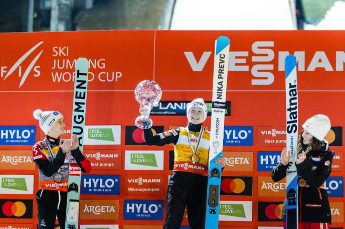 Nika Prevc Planica globus | Najboljša trojica v razvrstitvi svetovnega pokala, a na prvem mestu po zaslužku s tekem te sezone je Eirin Maria Kvandal. | Foto www.alesfevzer.com