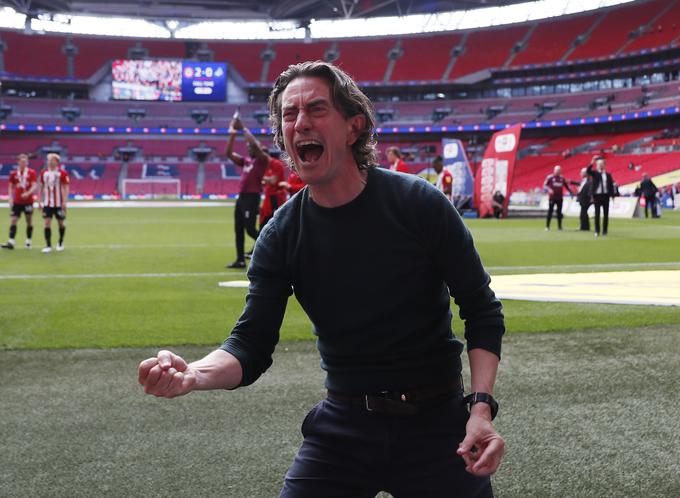 Veselje trenerja Brentforda Thomasa Franka na Wembleyju. | Foto: Reuters