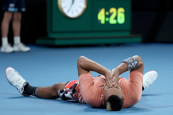 Nick Kyrgios je slavil po štiri urah in 24 minutah. | Foto: Gulliver/Getty Images