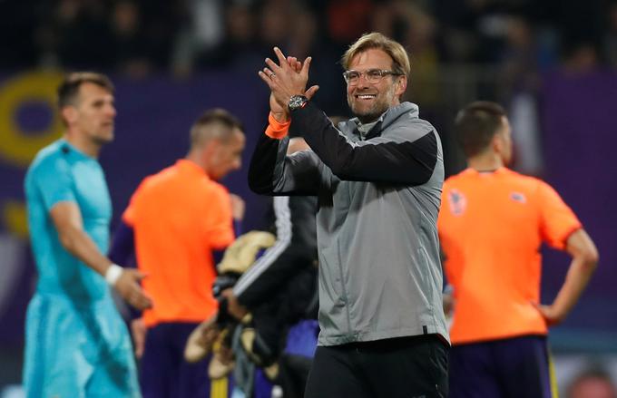 Trener Liverpoola Jürgen Klopp je sijal od zadovoljstva, vratar Maribora Jasmin Handanović pa je dočakal prvo evropsko tekmo, na kateri je bil premagan kar sedemkrat. | Foto: Reuters