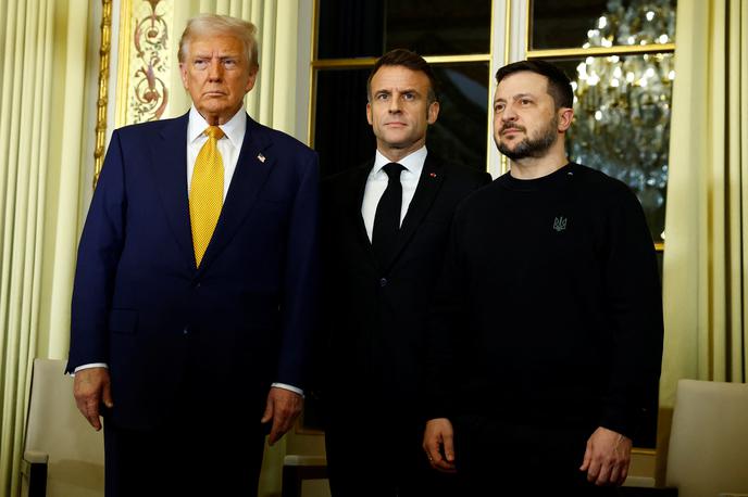 Donald Trump in Volodimir Zelenski | Trump in Zelenski sta se v soboto v Parizu sestala na tristranskih pogovorih s francoskim predsednikom Emmanuelom Macronom. | Foto Reuters