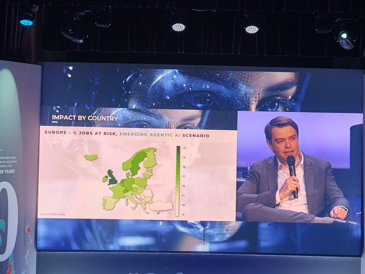 Prikaz vpliva umetne inteligence na trg dela v posameznih državah Evrope. Največ ljudi bo zaradi umetne inteligence ob službo v Veliki Britaniji.  | Foto: K. M.